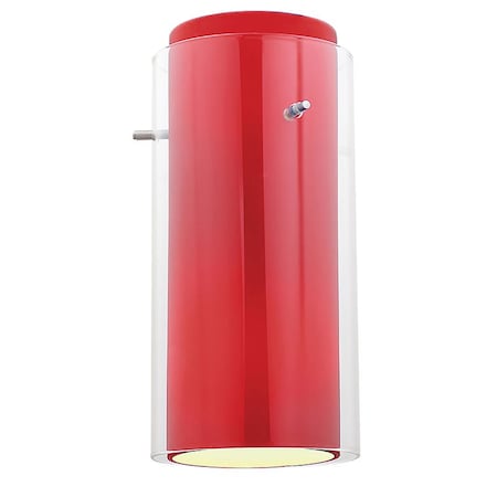 Glassn Glass, Cylinder Shade, Brushed Steel Finish, Clear Red Glass